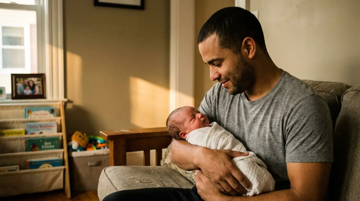 A father gently holding his newborn